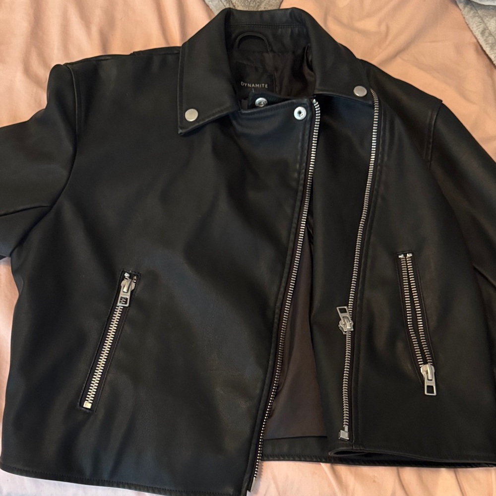 Dynamite Black Bomber Jacket with Silver Accents